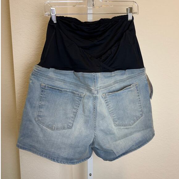Isabel Denim 4" Shorts Maternity Midi Crossover Panel Over Belly Size 14 NWT - Picture 3 of 5